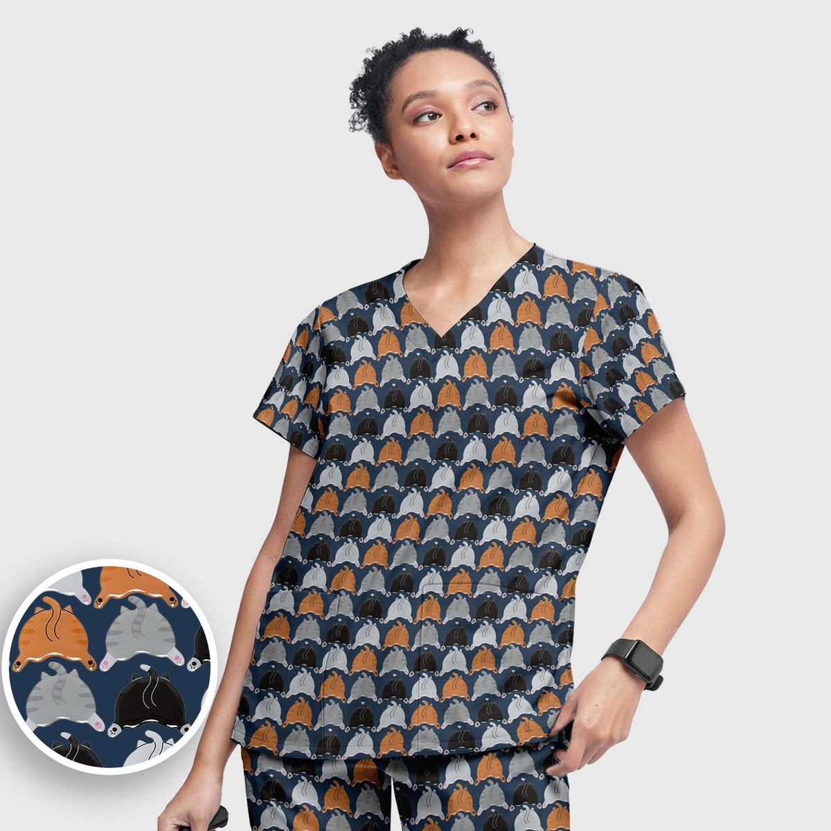 Multicolor Cat Nurse Scrub Set