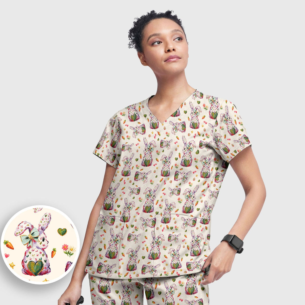 Pastel Bunny Easter Nurse Scrub Set