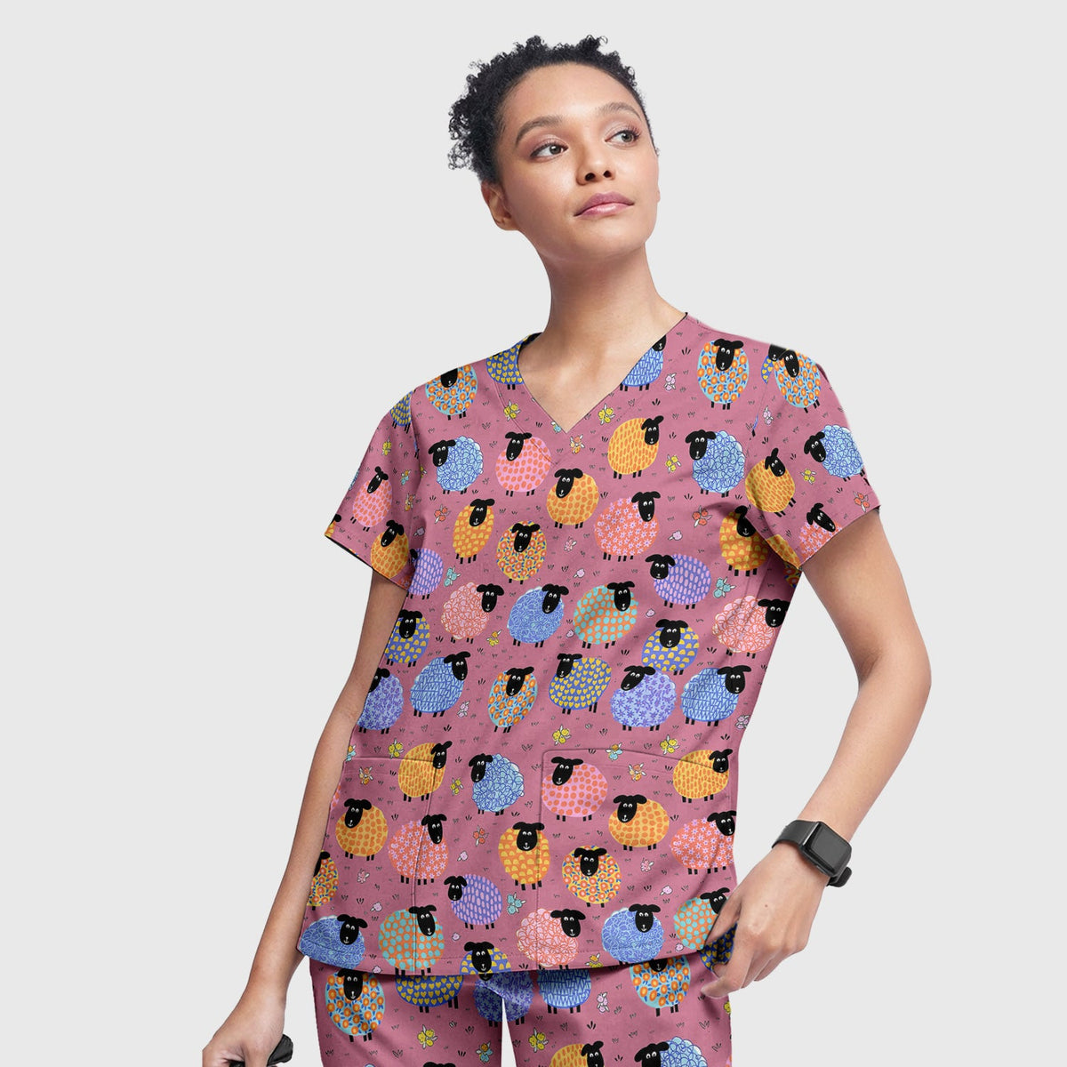 Colorful Sheep Nurse Scrub Set
