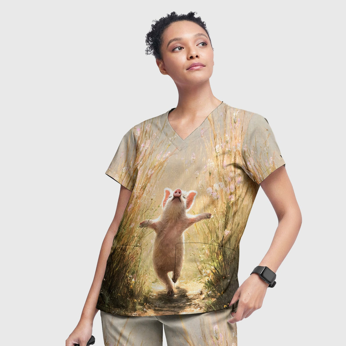 Pig Running Meadow Nurse Scrub Set
