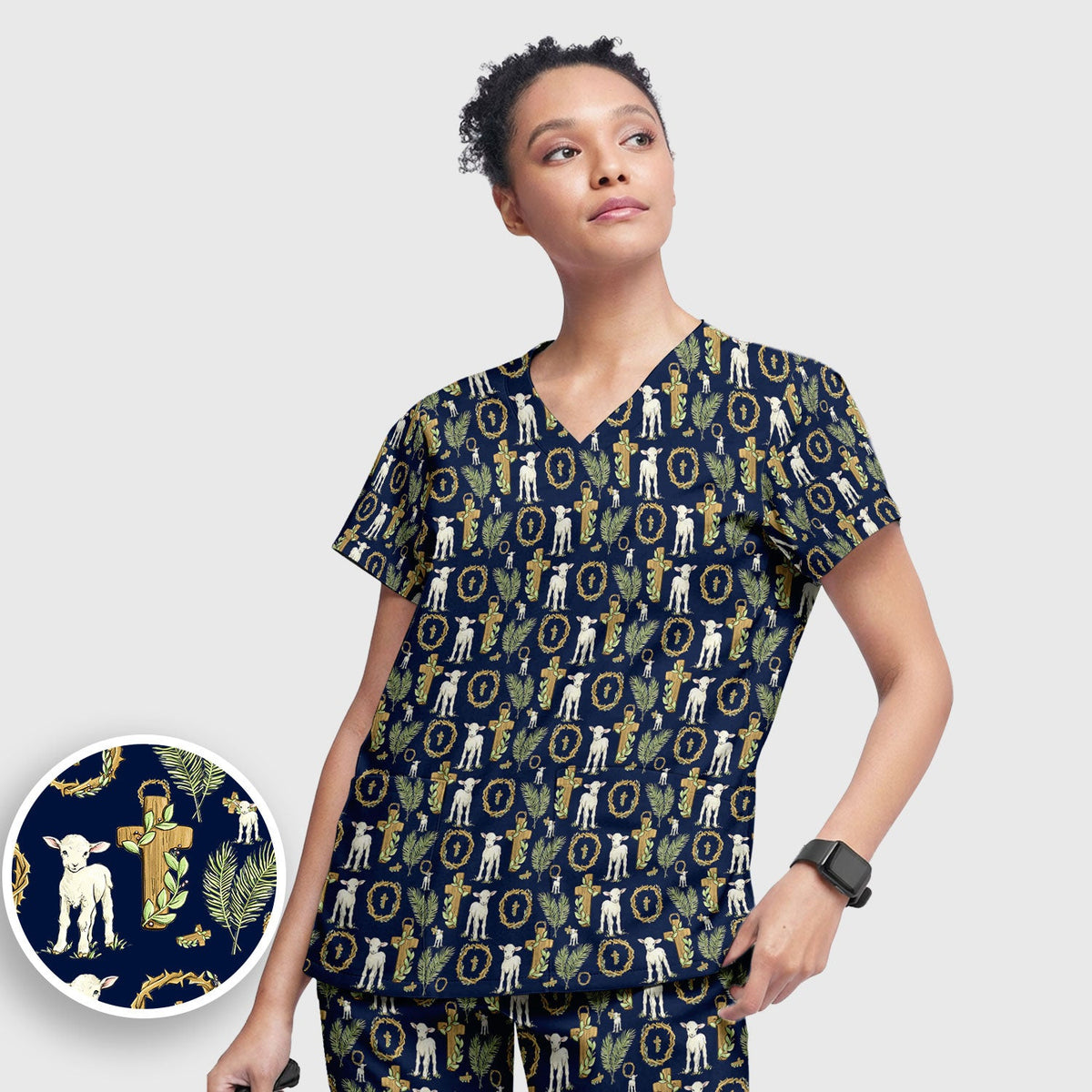 Faith Lamb Cross Nurse Scrub Set