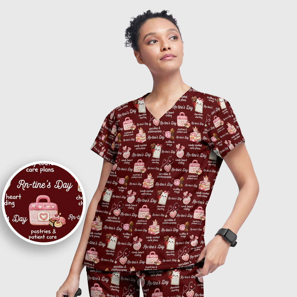 RN Sweets Valentine Stethoscope Nurse Scrub Set