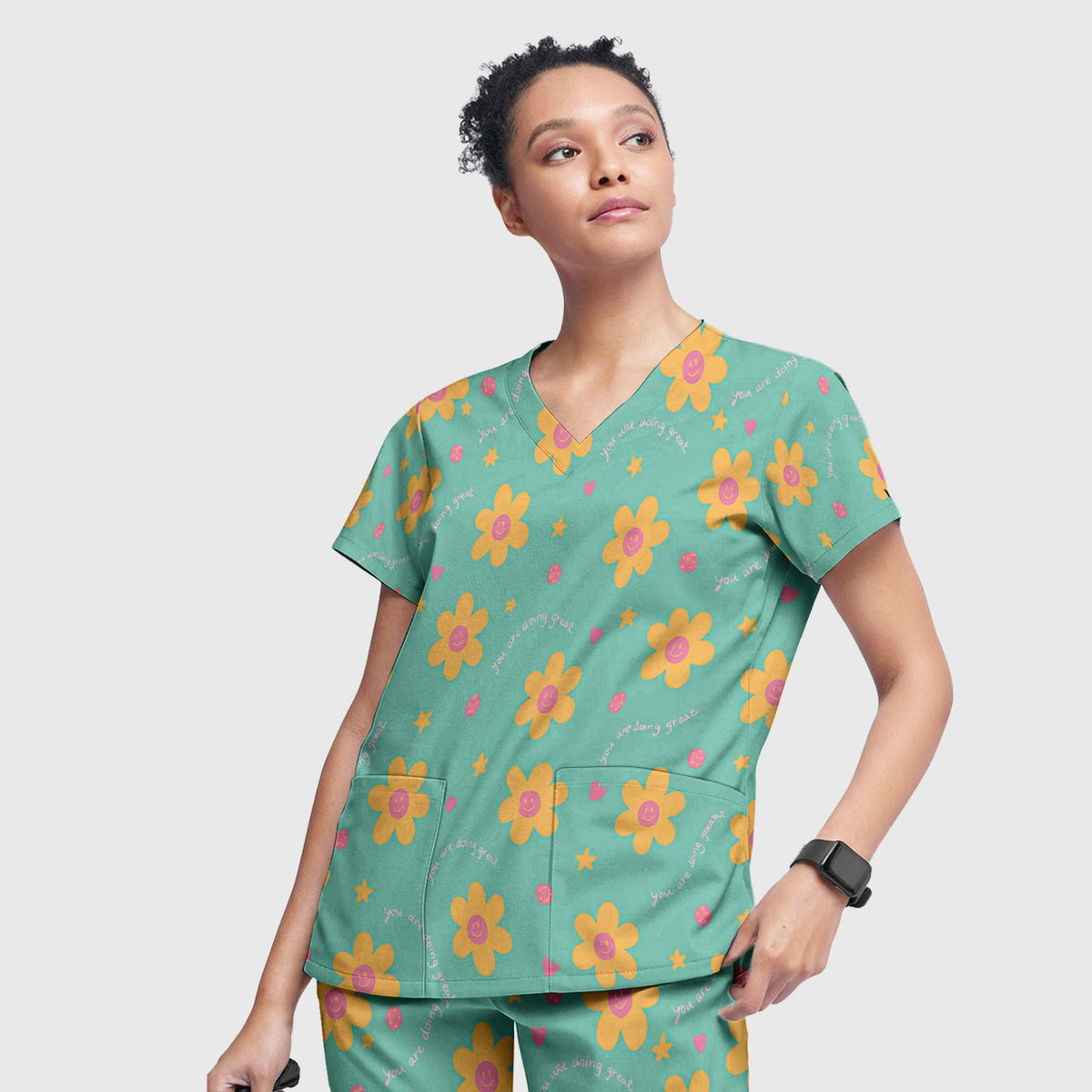 Smiley Flower Nurse Scrub Set