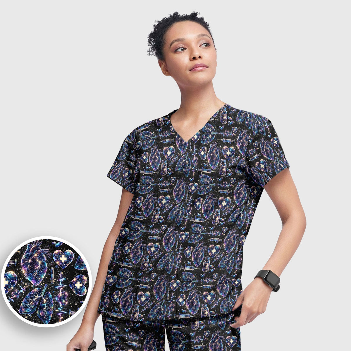 Galaxy Anatomical Heart Lung Syringe Nurse Scrub Set