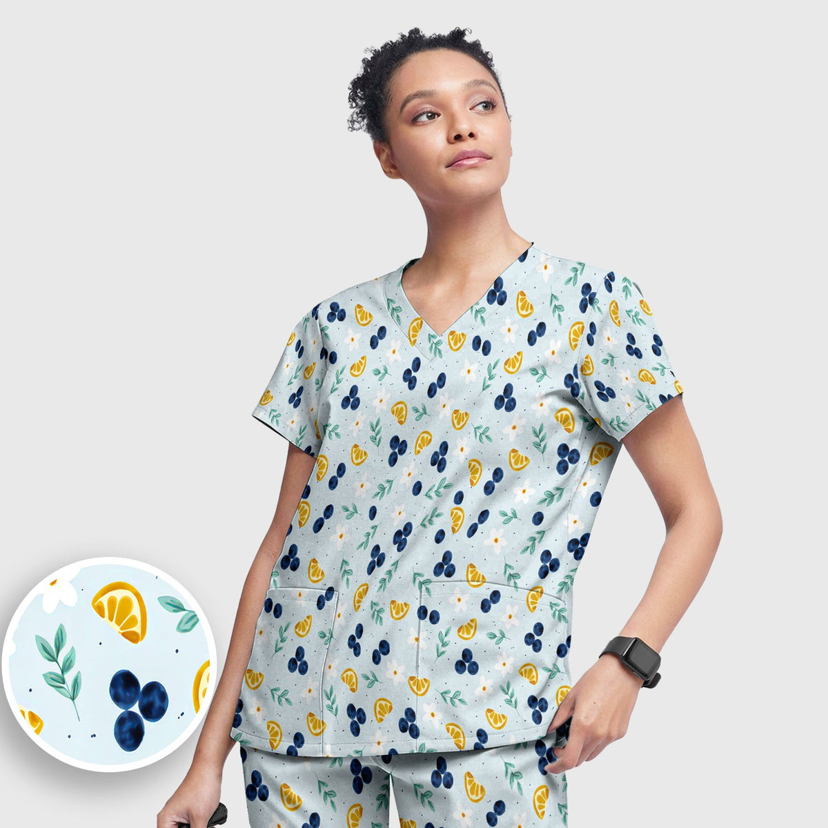 Blueberry Lemon Daisy Nurse Scrub Set