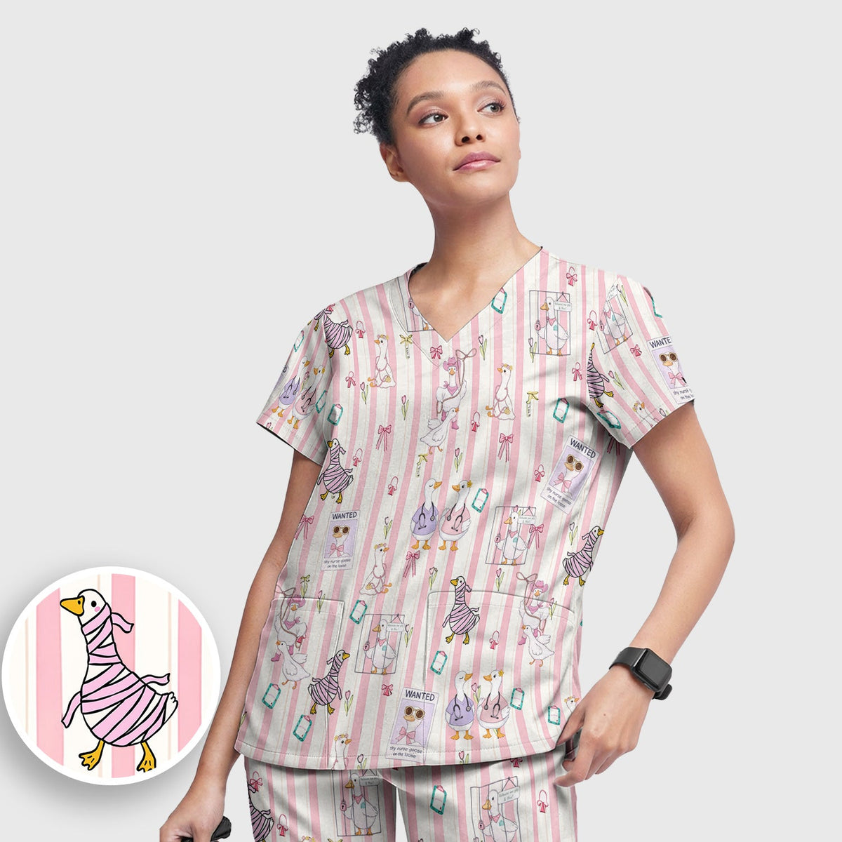 Duck Stripe Nurse Scrub Set