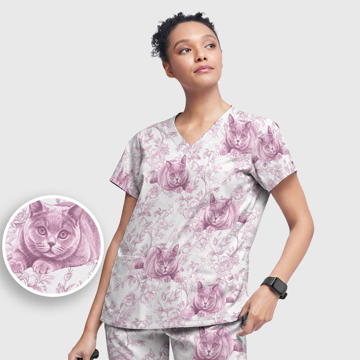 Dog Cat Chinoiserie Nurse Scrub Set