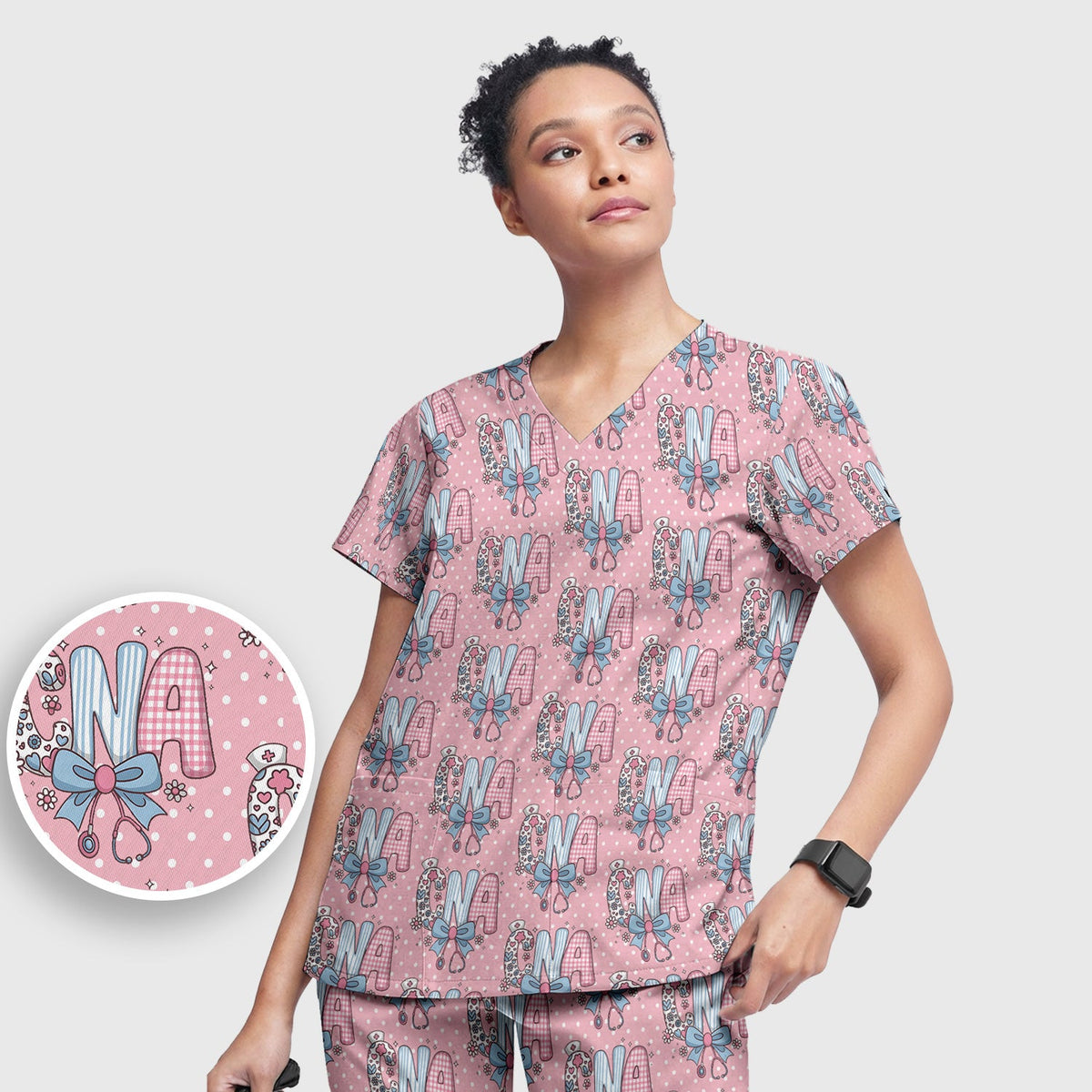 Floral Bow Nurse Scrub Set