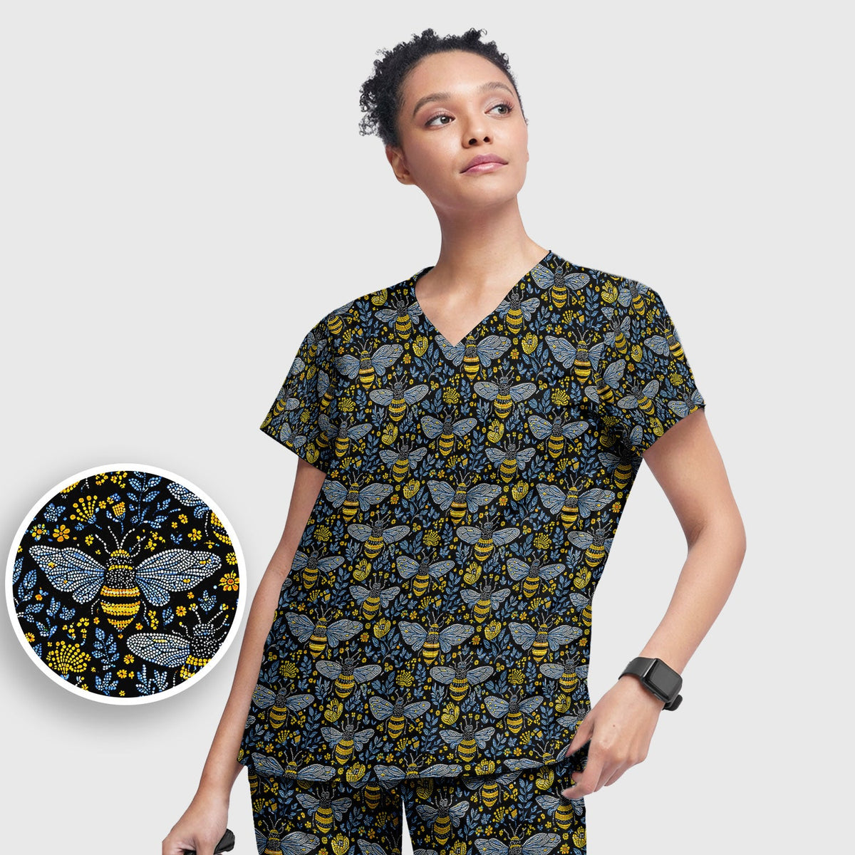 Honey Bee Wildflower Garden Nurse Scrub Set