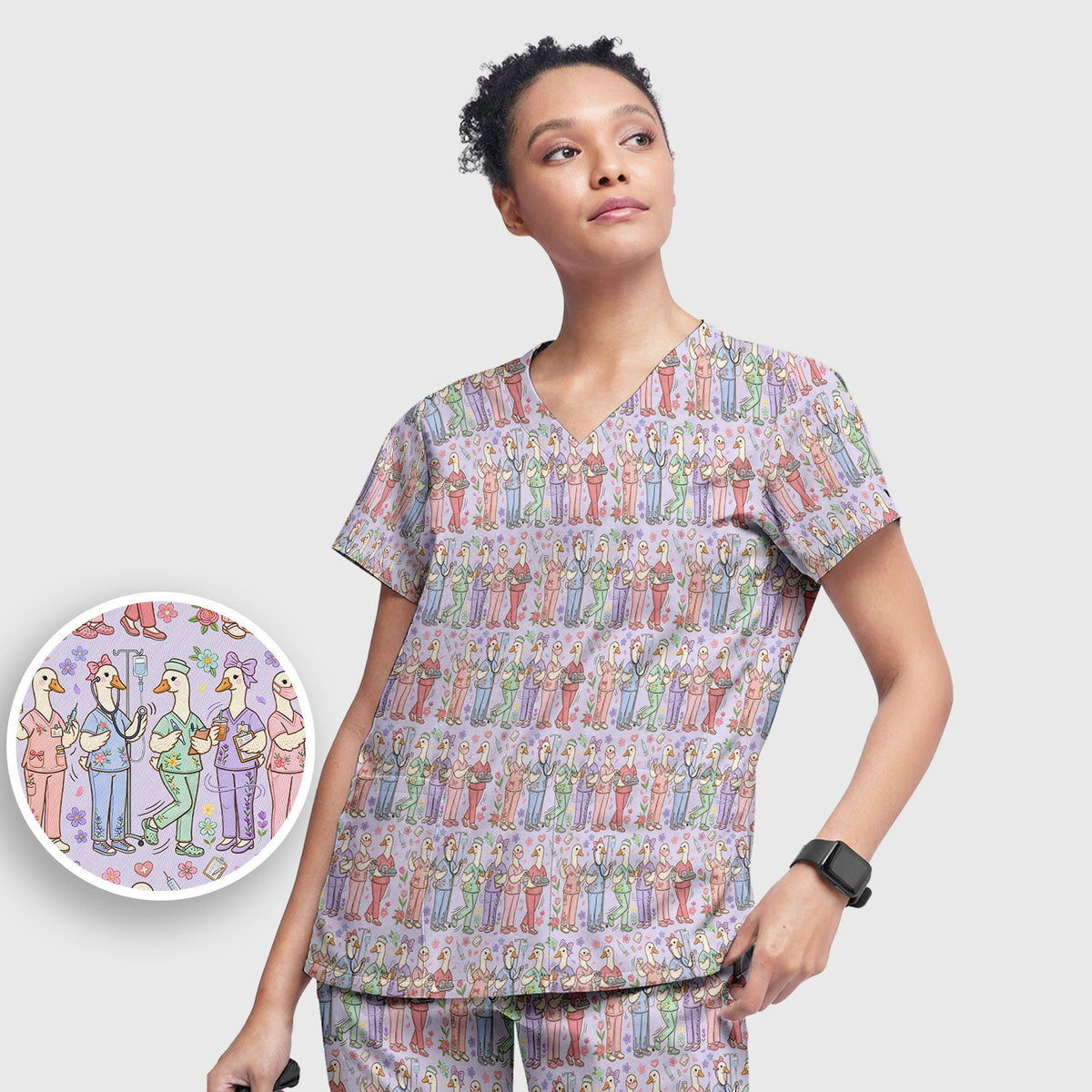 Goose Characters Floral Nurse Scrub Set