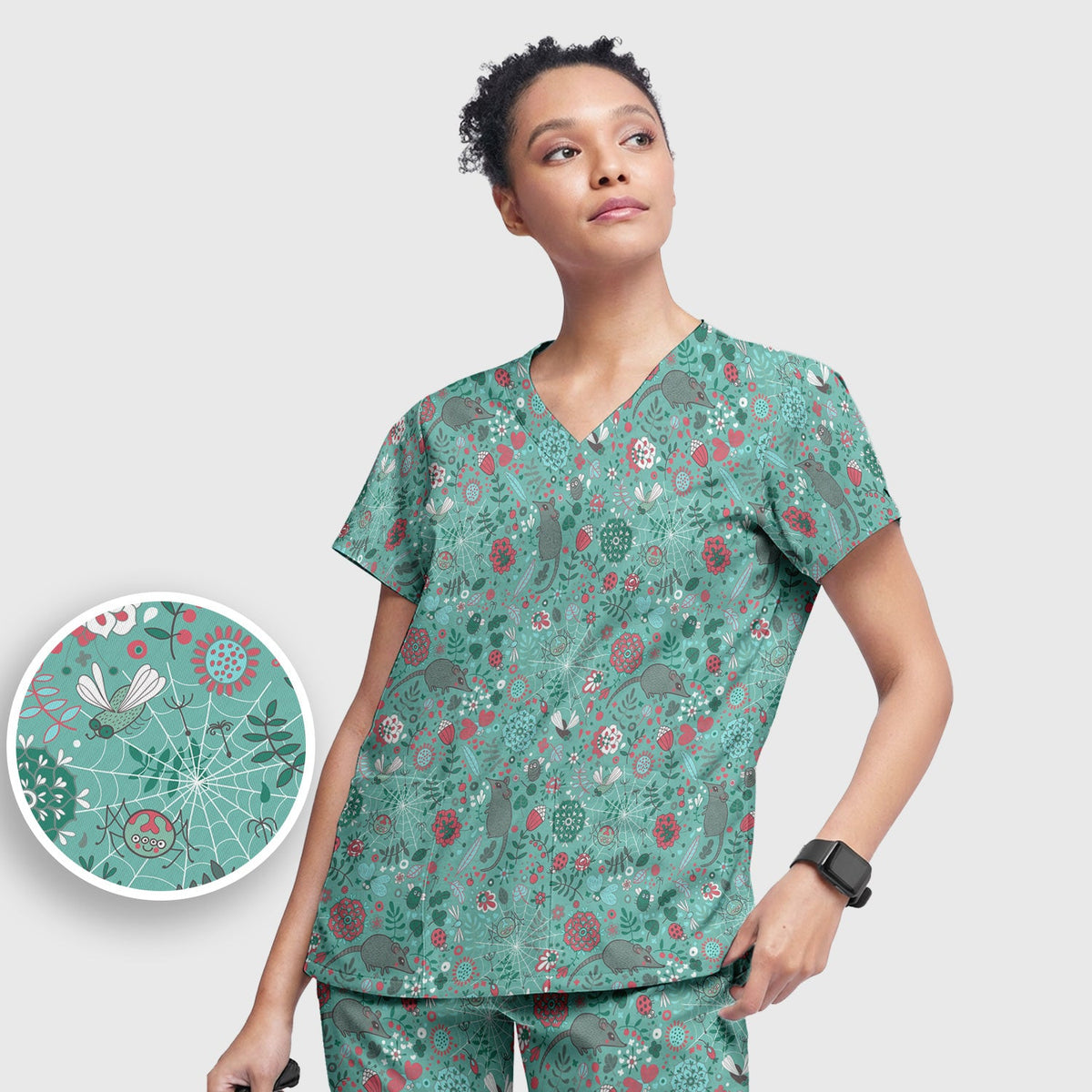 Woodland Mouse Floral Nurse Scrub Set