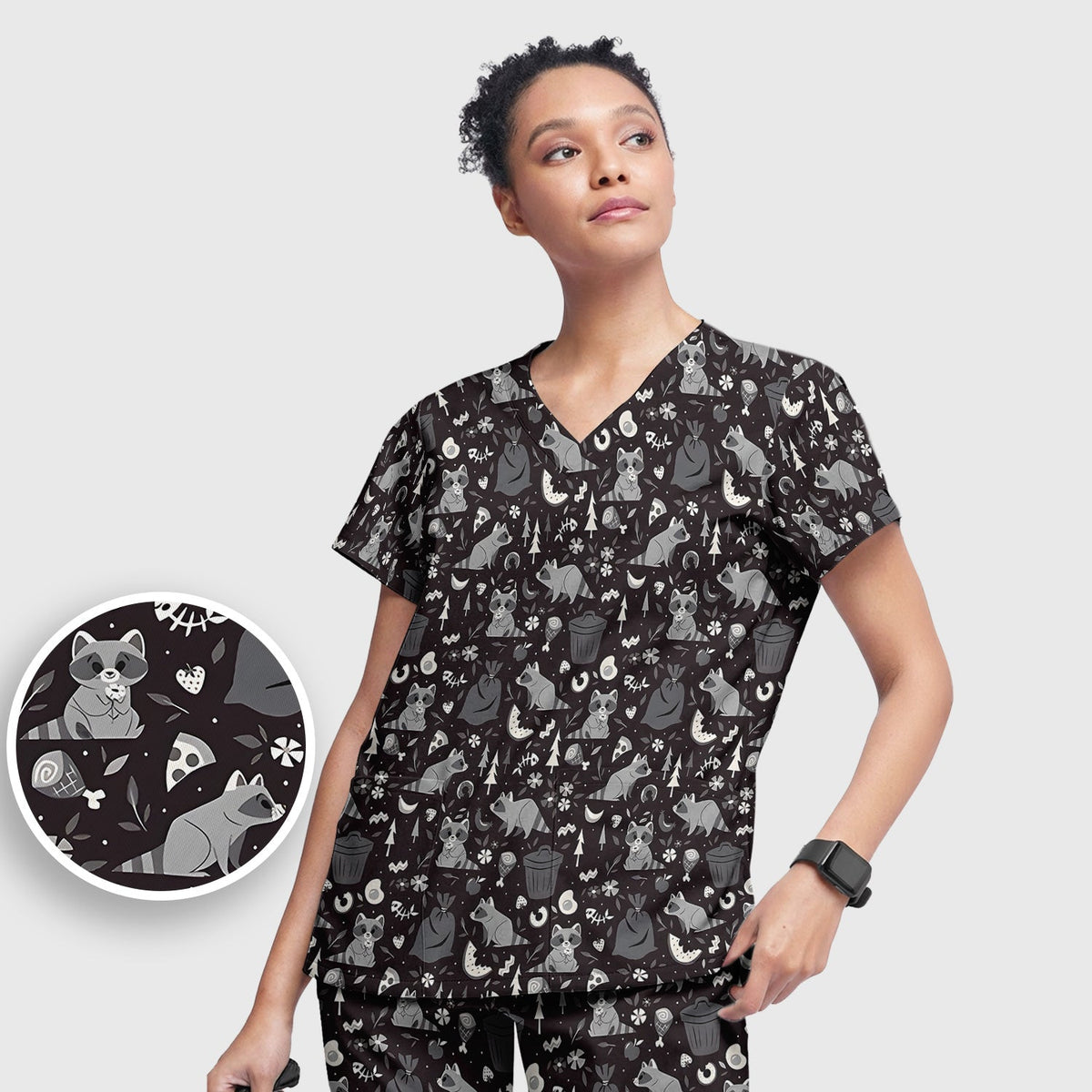 Raccoon Forest Food Nurse Scrub Set