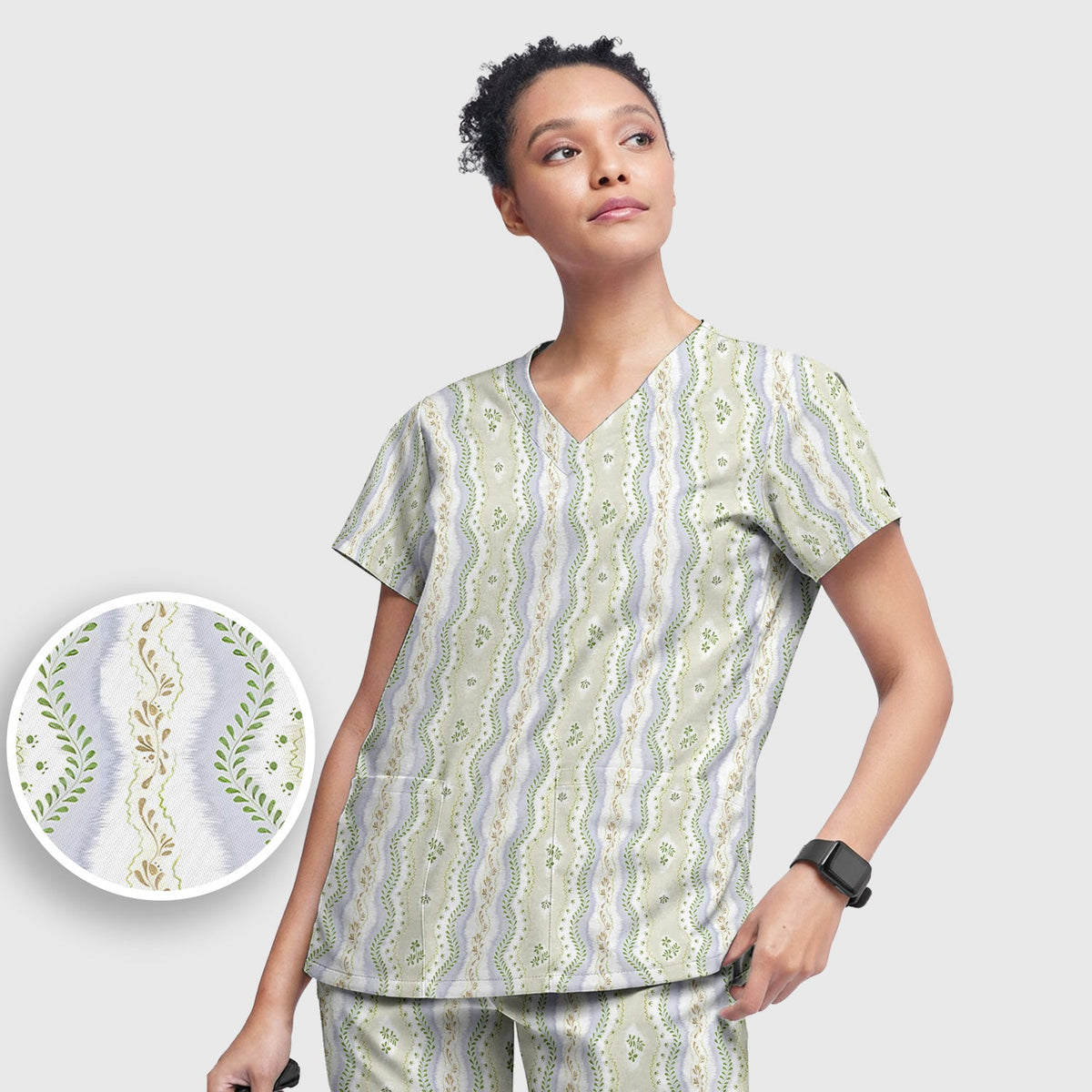 Wavy Stripe Botanical Nurse Scrub Set