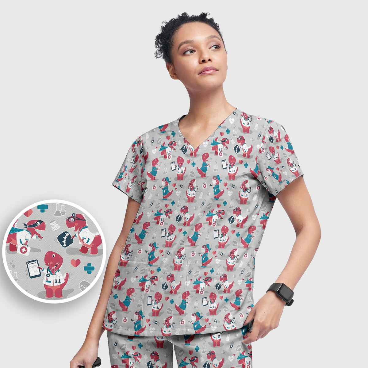 Dinosaur Doctor Nurse Scrub Top
