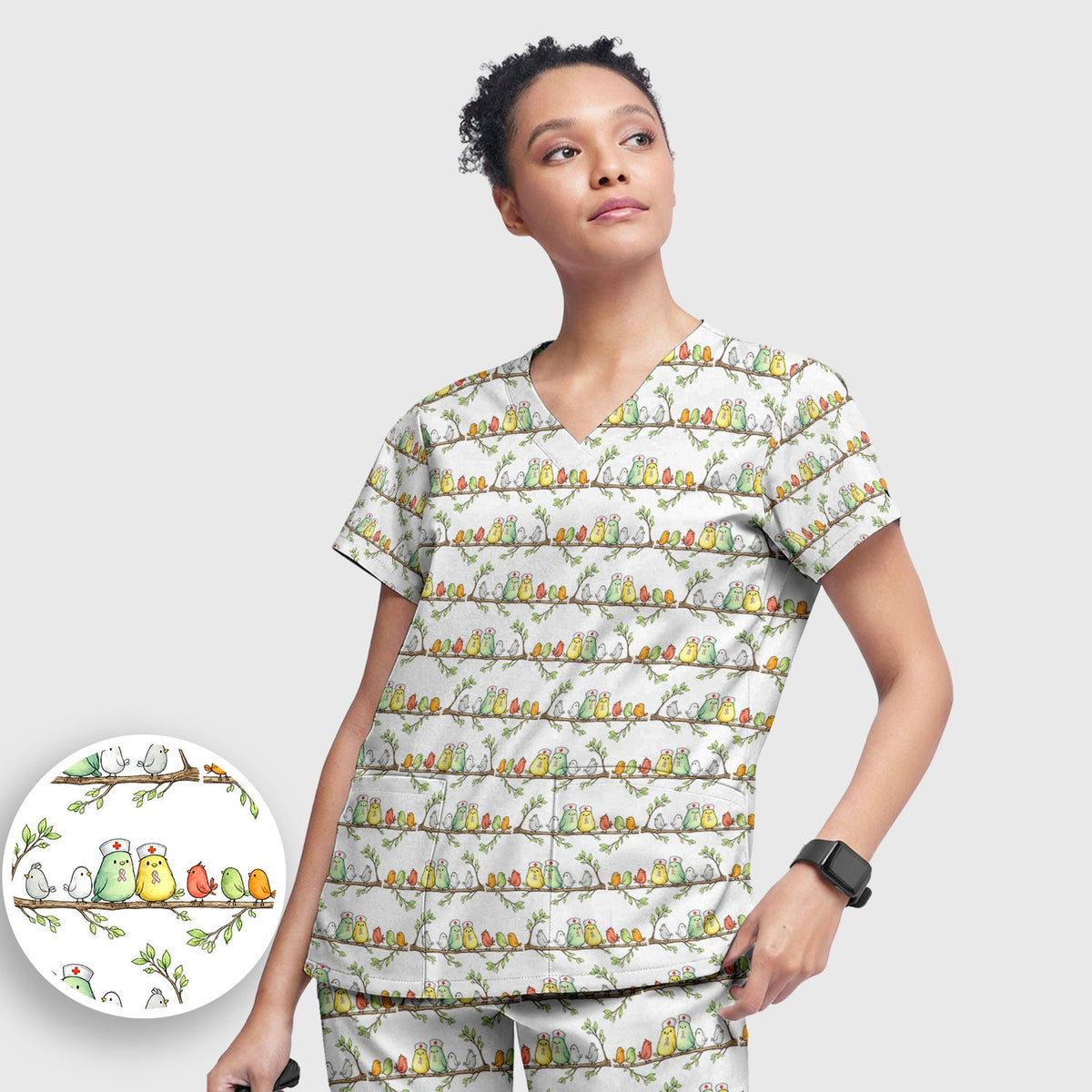 Birds On Branches Nurse Scrub Set