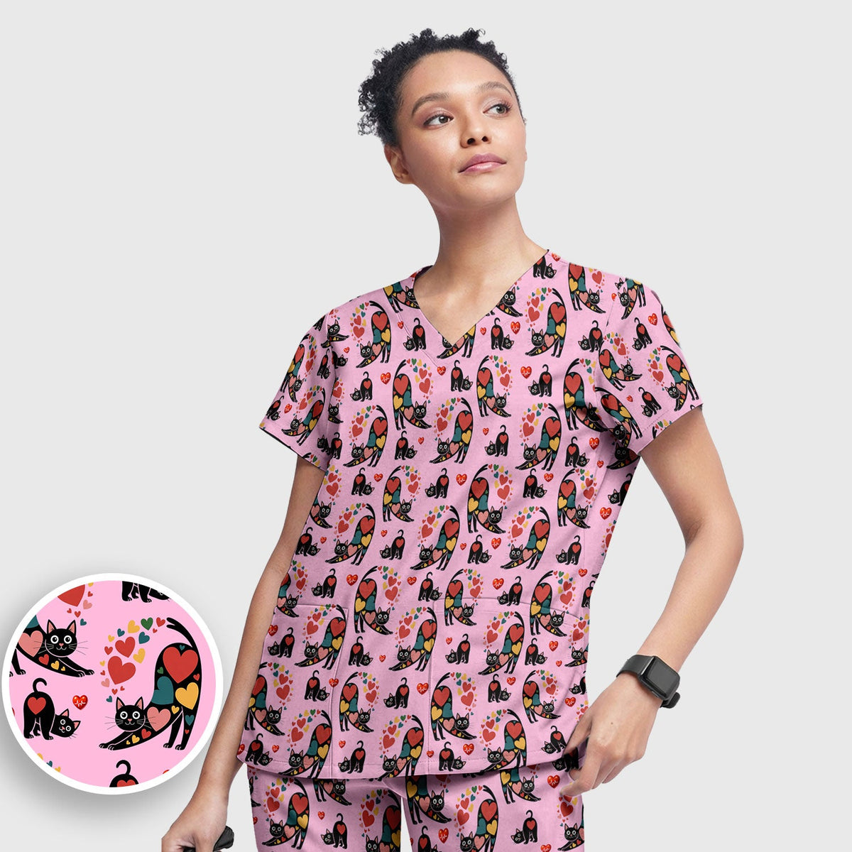 Cat Valentine Heart Nurse Scrub Set