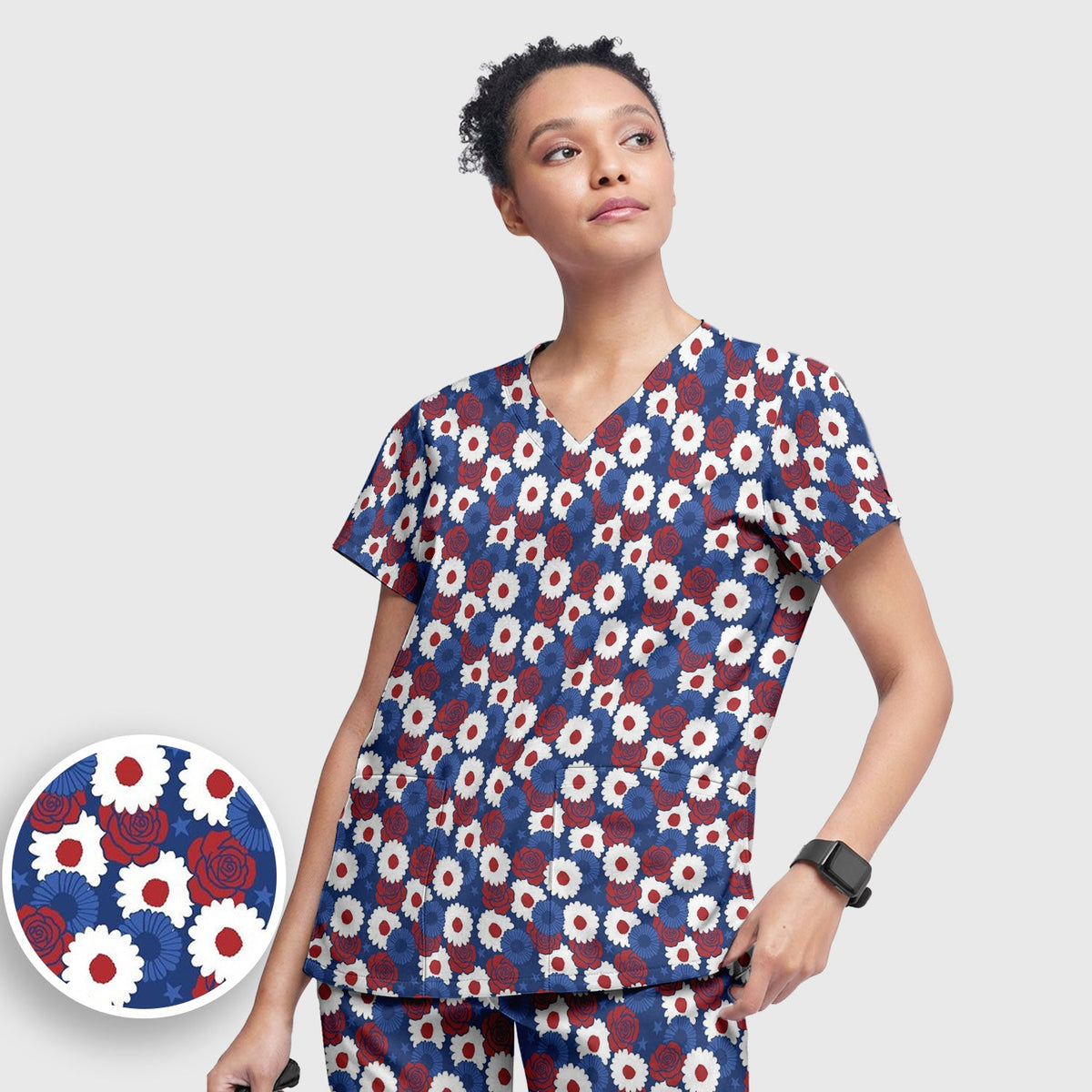 Daisy Rose Floral Nurse Scrub Set