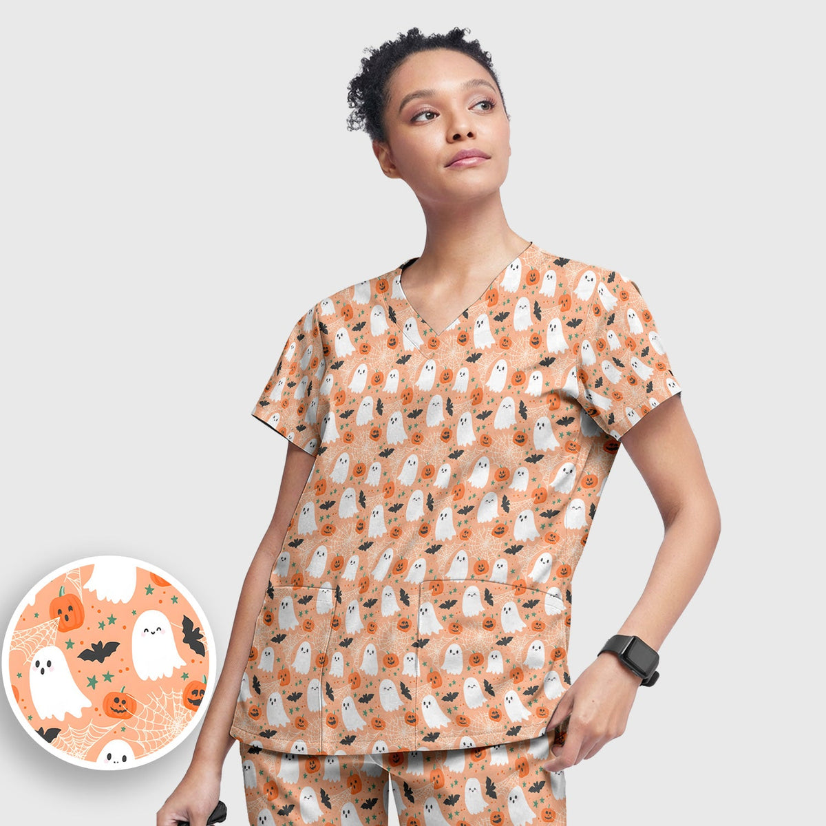 Halloween Ghost Pumpkin Nurse Scrub Set