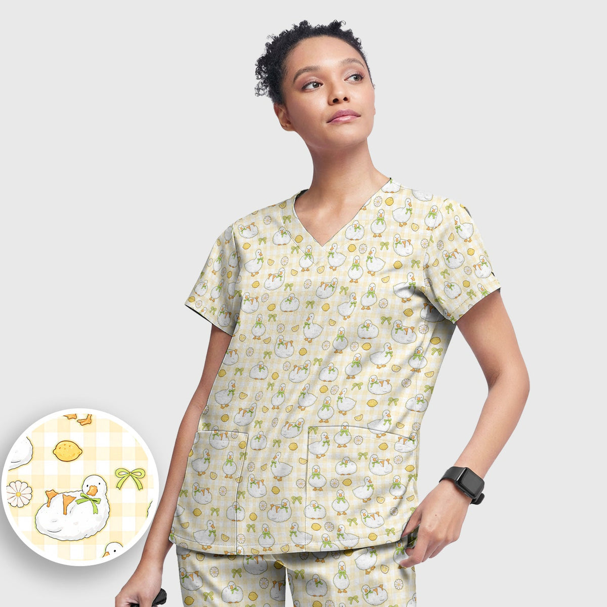 Adorable Ducks Lemon Daisy Nurse Scrub Set