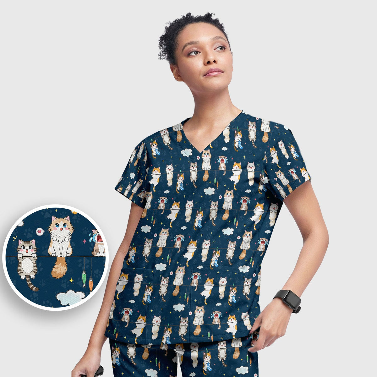 Cats With Cute Expressions Nurse Scrub Set