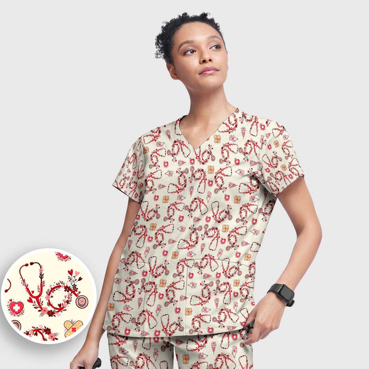 Heart Stethoscope Nurse Scrub Set