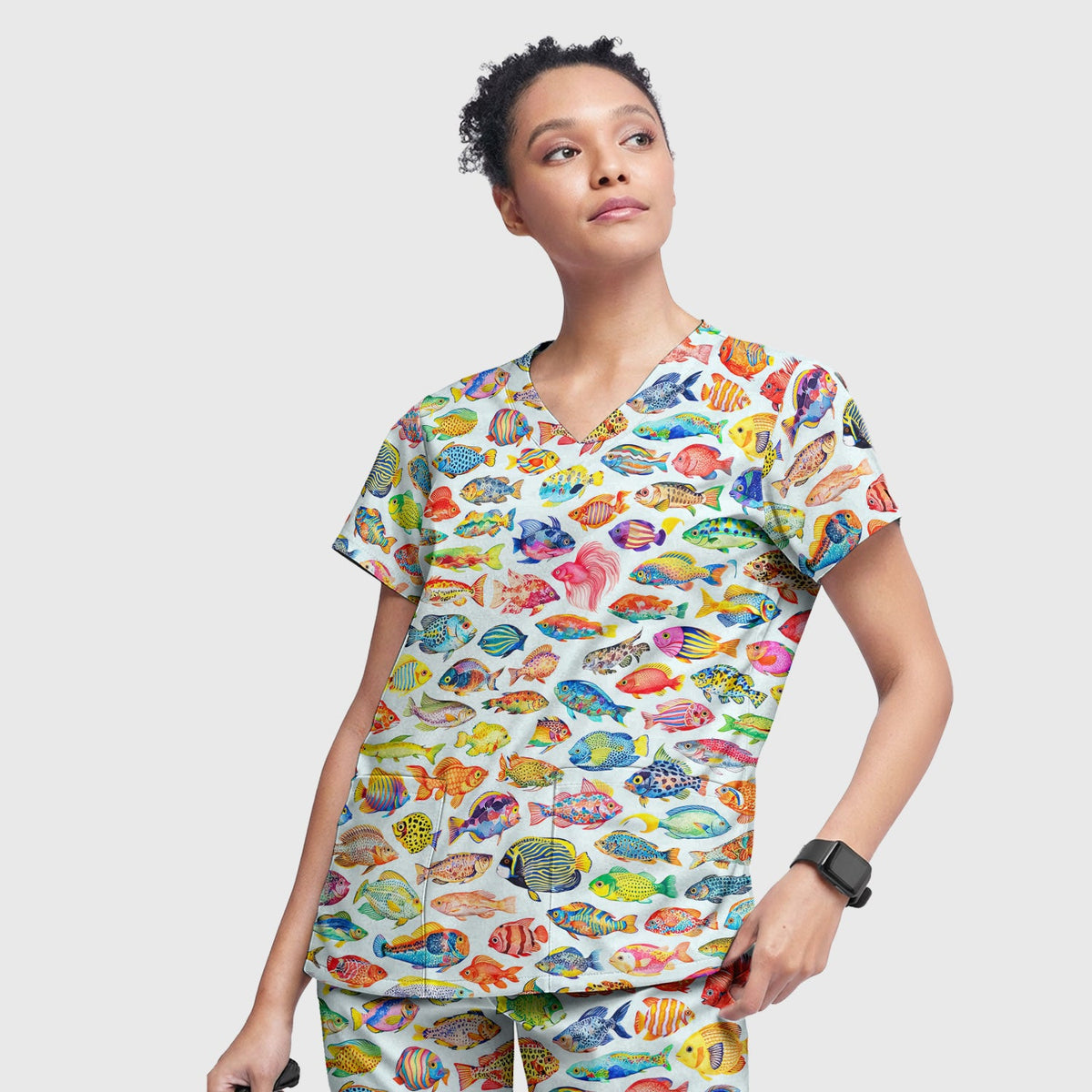 Colorful Tropical Fish Nurse Scrub Set