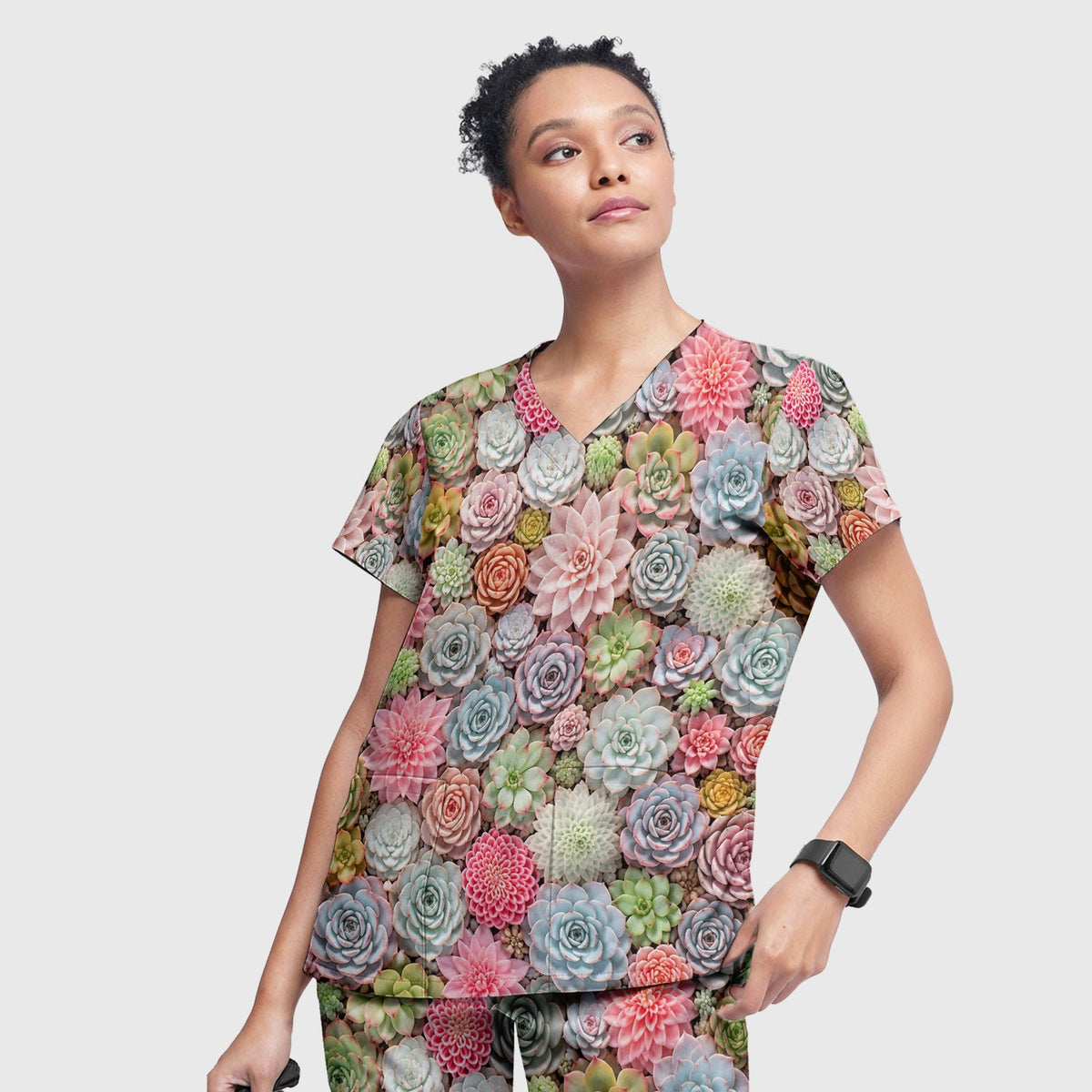 Pastel Succulent Blossom Nurse Scrub Set
