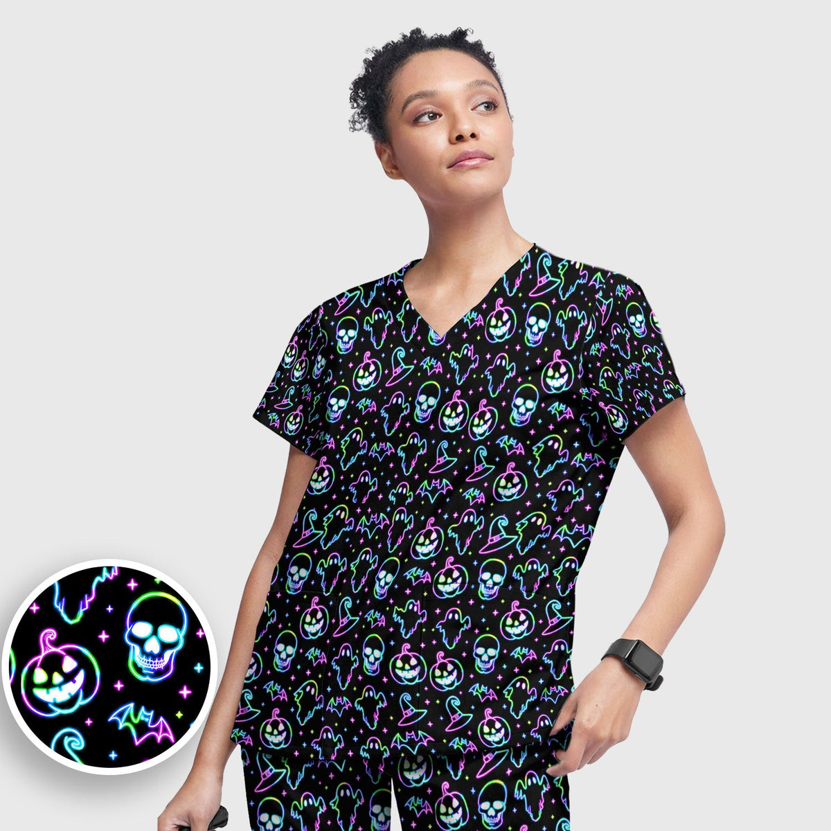 Pumpkin Skull Spooky Nurse Scrub Set