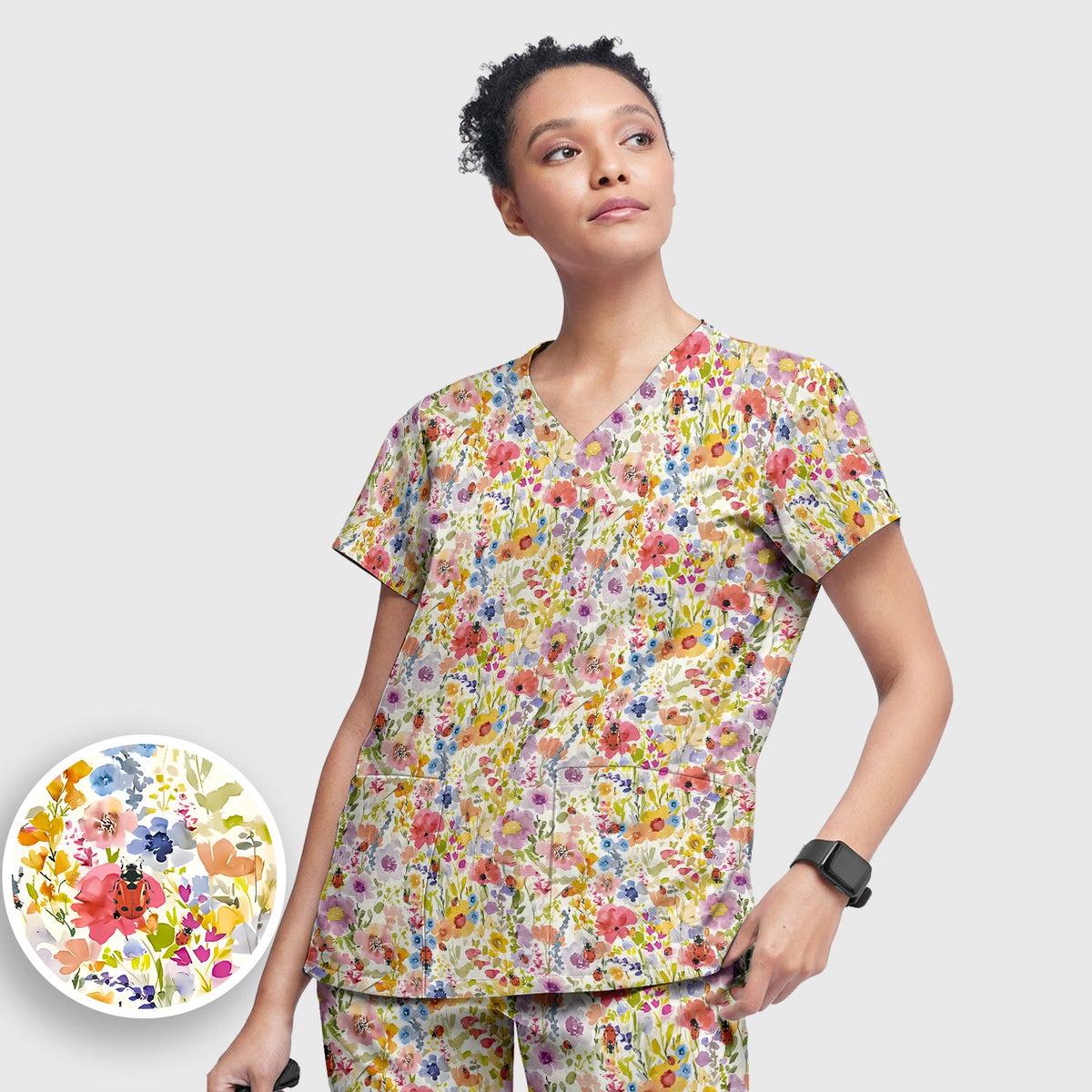 Wildflower Ladybug Garden Nurse Scrub Set