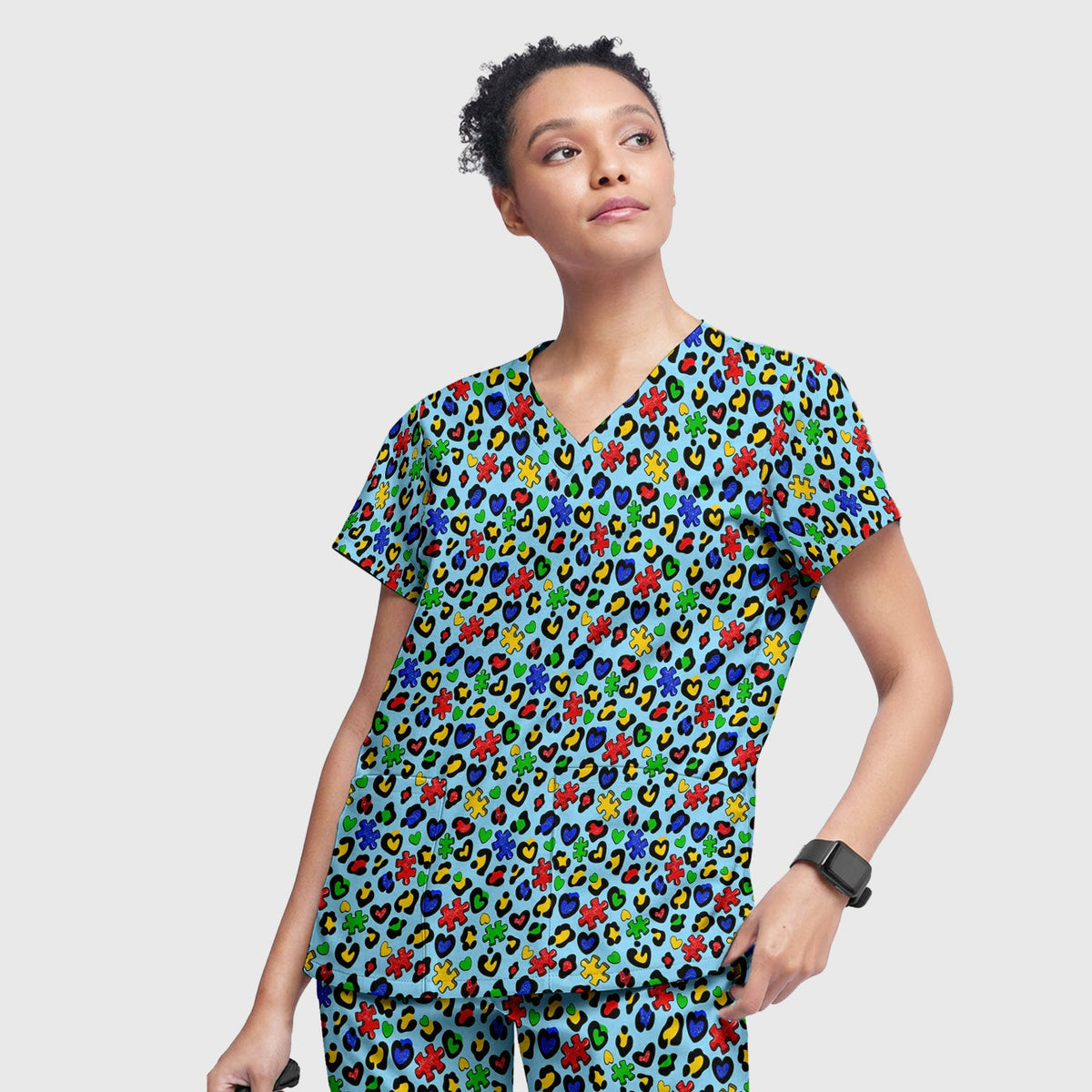 Puzzle Piece Heart Nurse Scrub Set