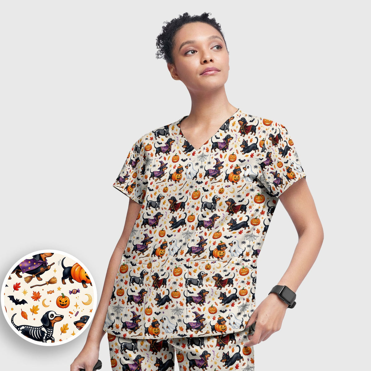 Halloween Dachshund Costume Nurse Scrub Set