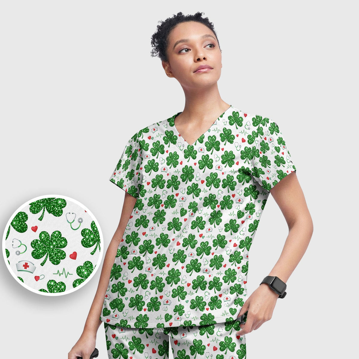 St Patrick Clover Nurse Scrub Set