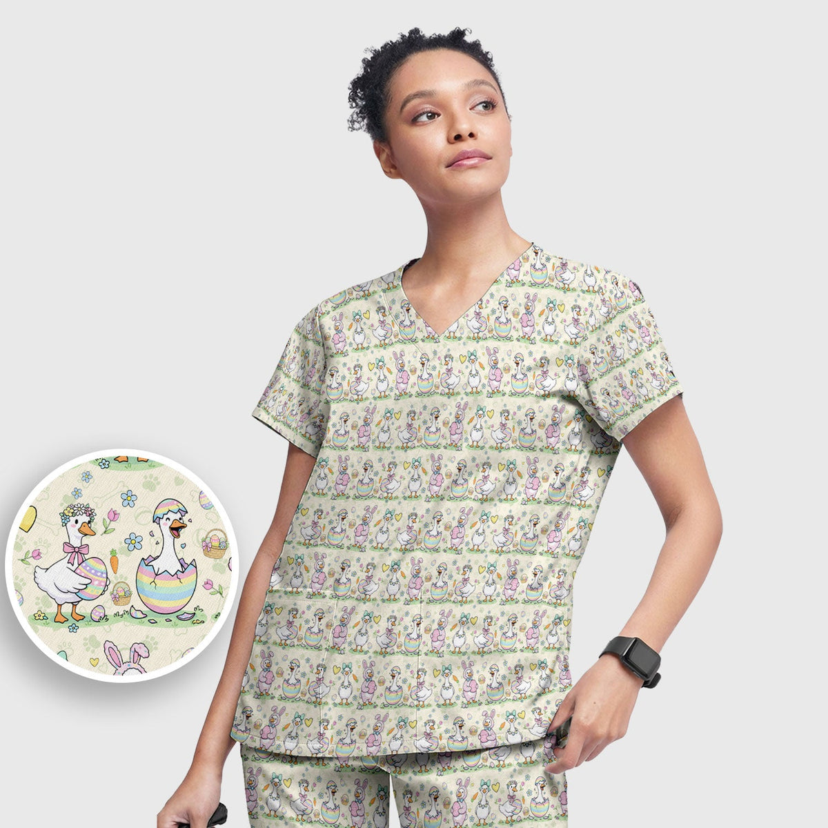 Spring Easter Goose Bunny Nurse Scrub Set