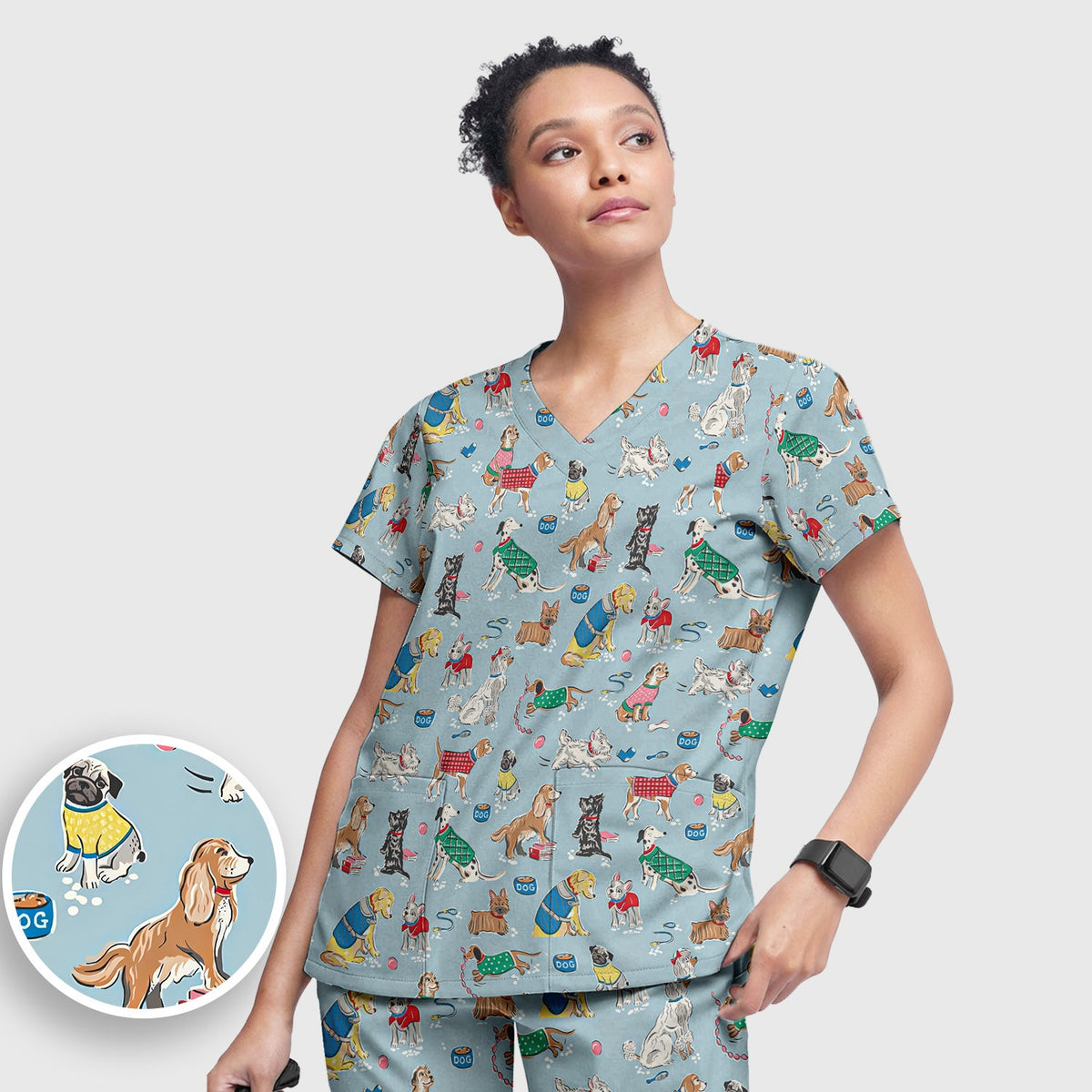 Dog Sweater Playing Ball Nurse Scrub Set
