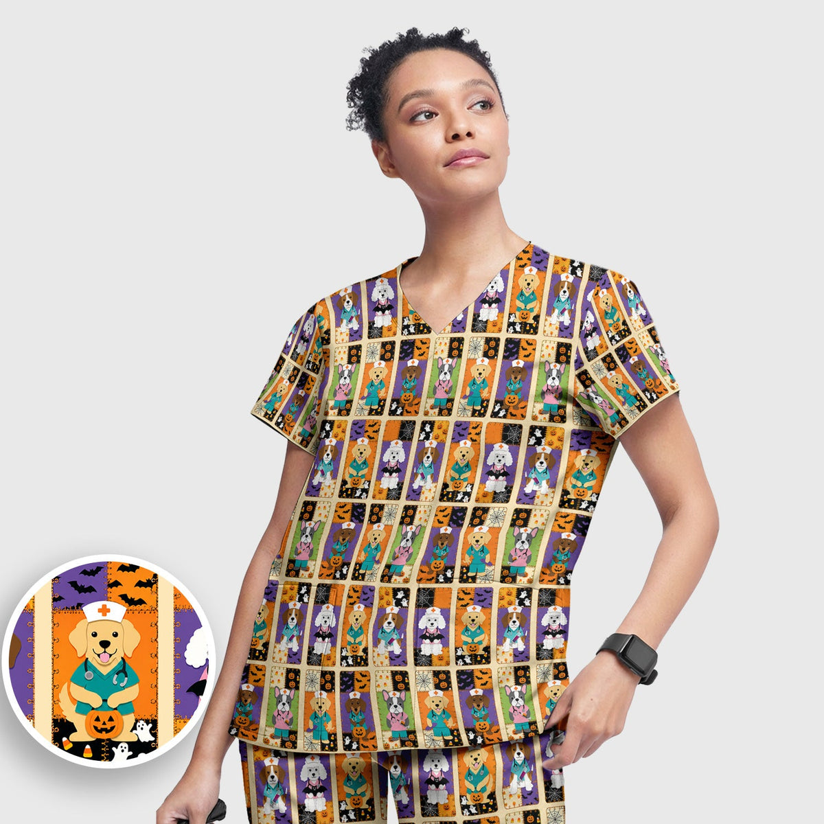 Spooky Dog Veterinary Nurse Scrub Set