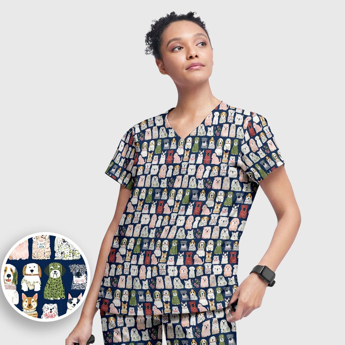 Dog Breeds Nurse Scrub Set