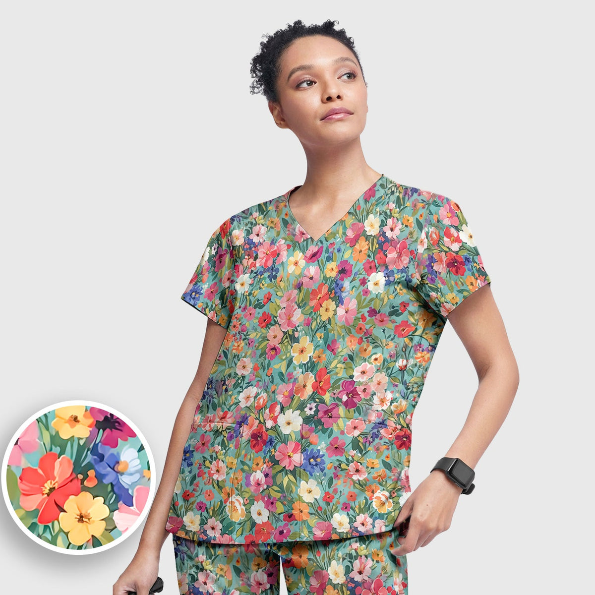 Colorful Wildflower Garden Bloom Nurse Scrub Set
