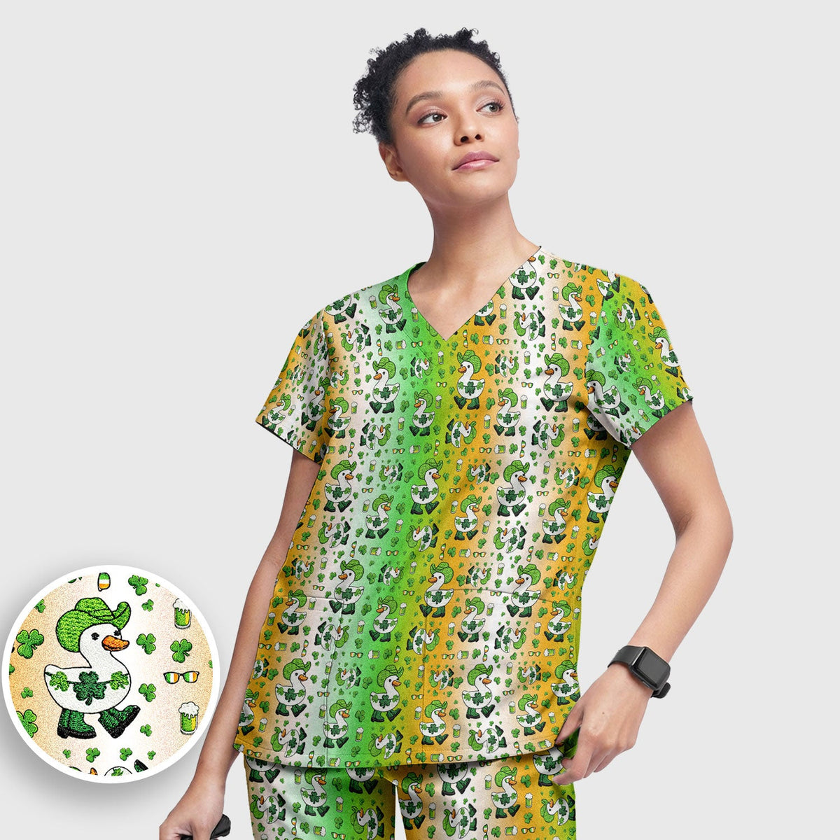 St Patrick Goose Shamrock Nurse Scrub Set