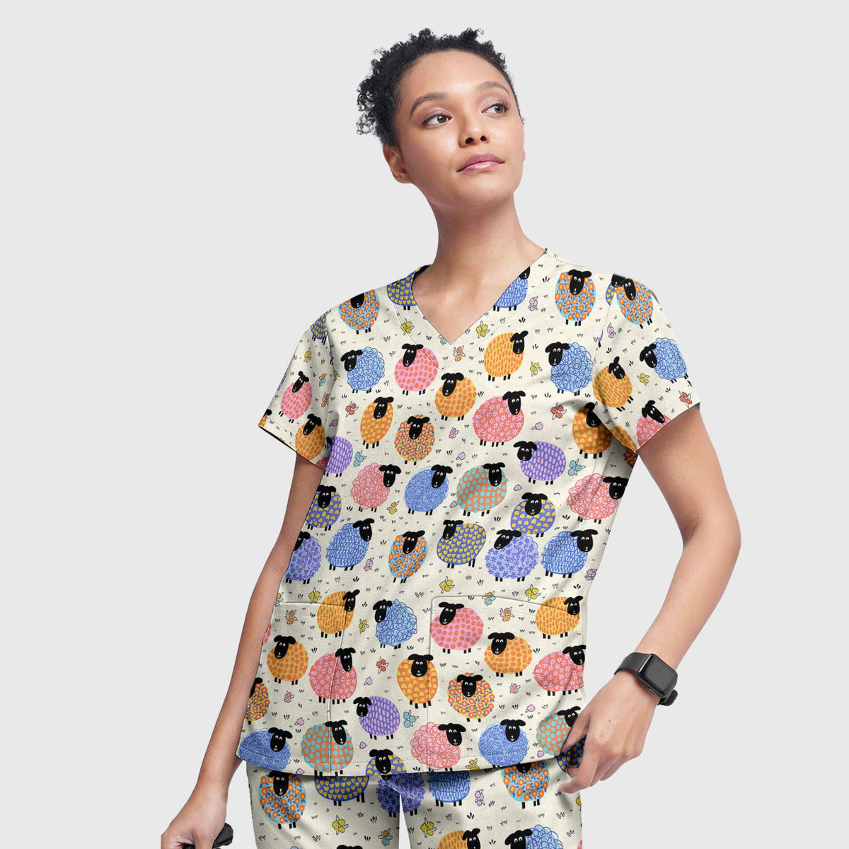 Colorful Sheep Nurse Scrub Set