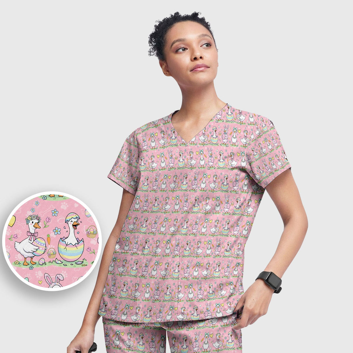 Spring Easter Goose Bunny Nurse Scrub Set
