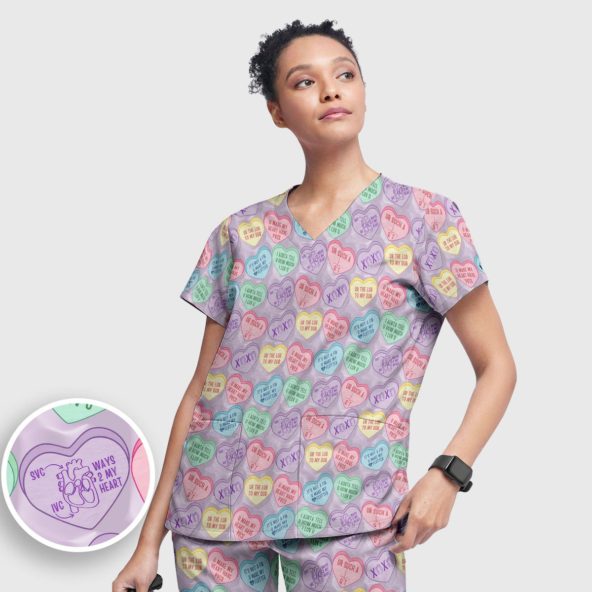 Candy Heart Nurse Scrub Set - Valentines Day Gift