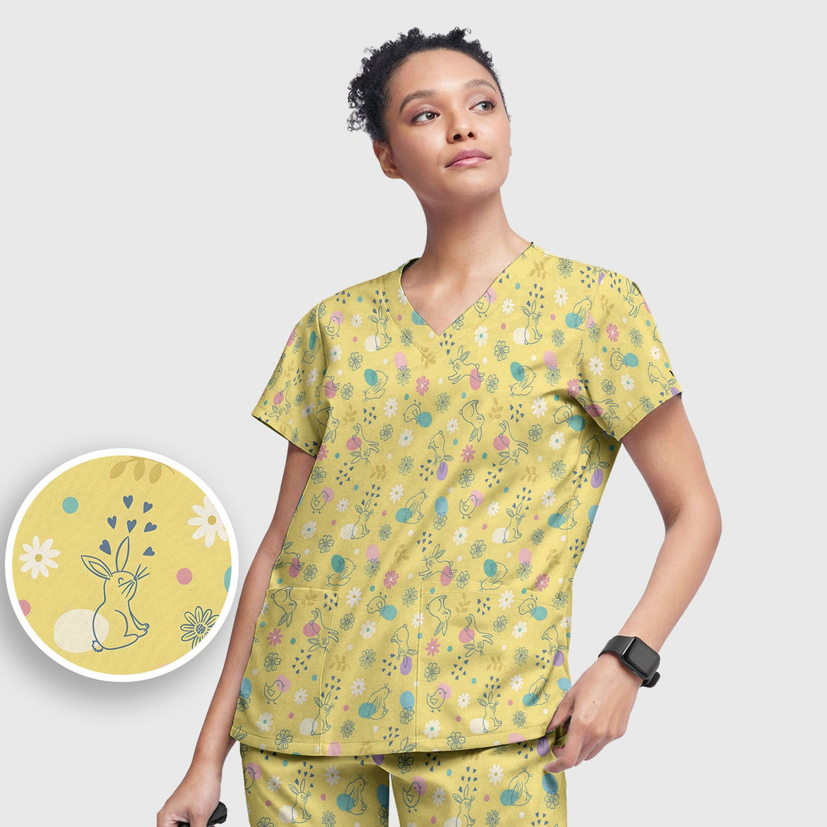 Whimsical Easter Bunny Eggs Nurse Scrub Set