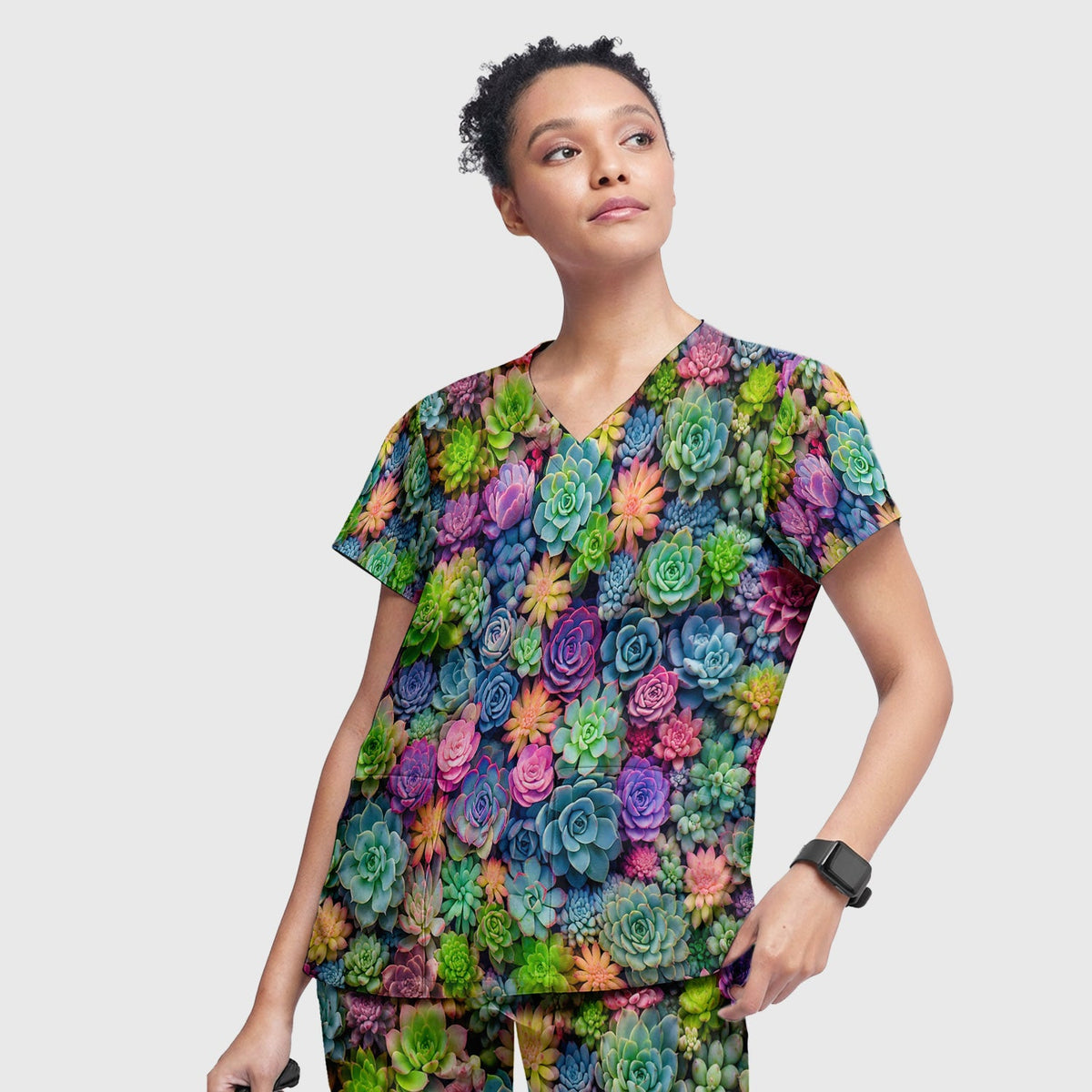Boho Succulent Flower Nurse Scrub Set