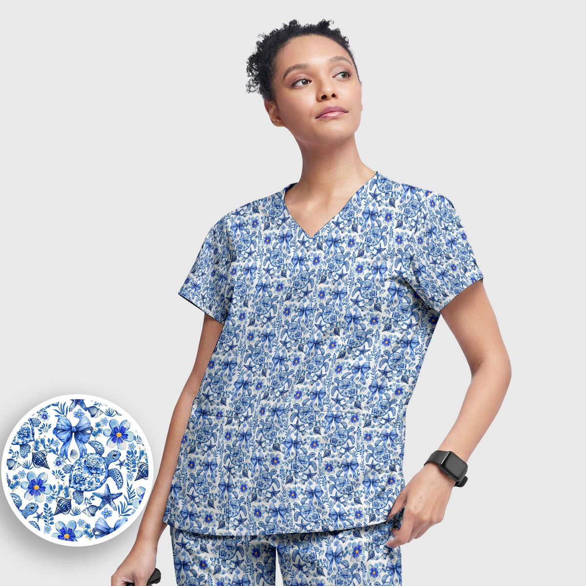 Coastal Turtle Bow Nurse Scrub Set