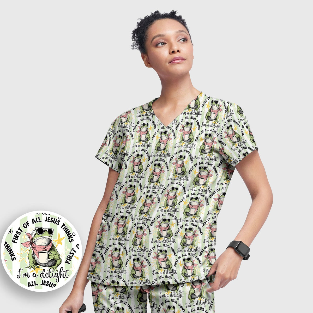 Frog Coffee Quote Nurse Scrub Set
