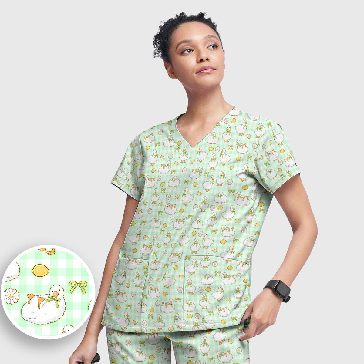 Adorable Ducks Lemon Daisy Nurse Scrub Set
