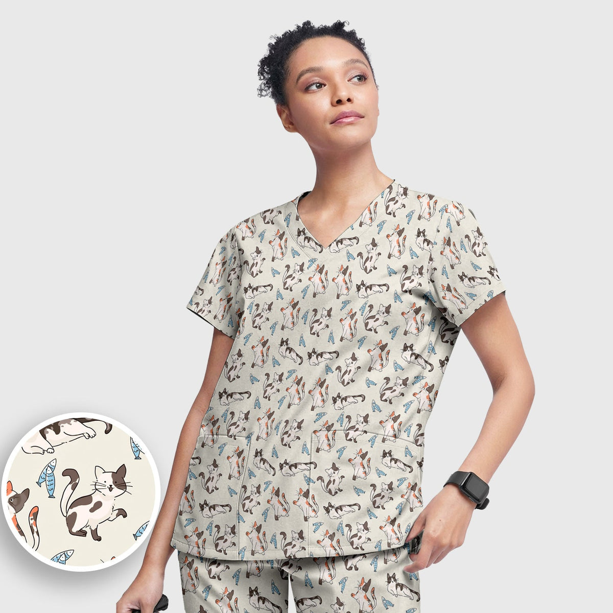 Playful Cats Fish Nurse Scrub Set