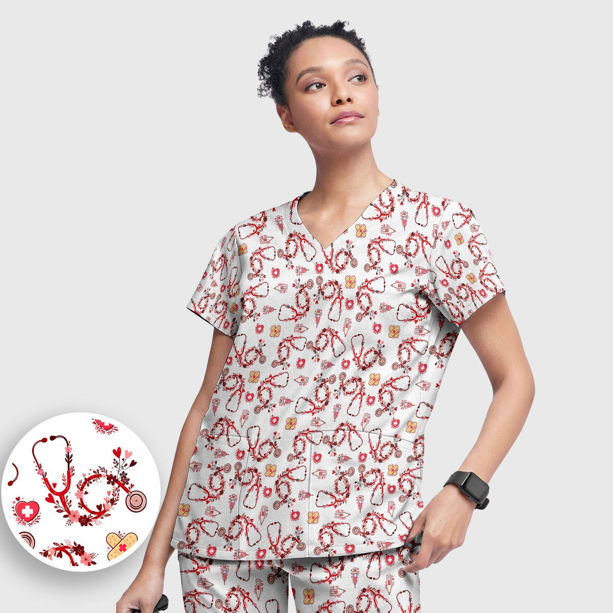 Heart Stethoscope Nurse Scrub Set