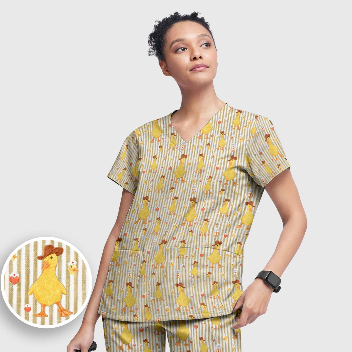 Cowboy Ducktor Vertical Stripe Nurse Scrub Set