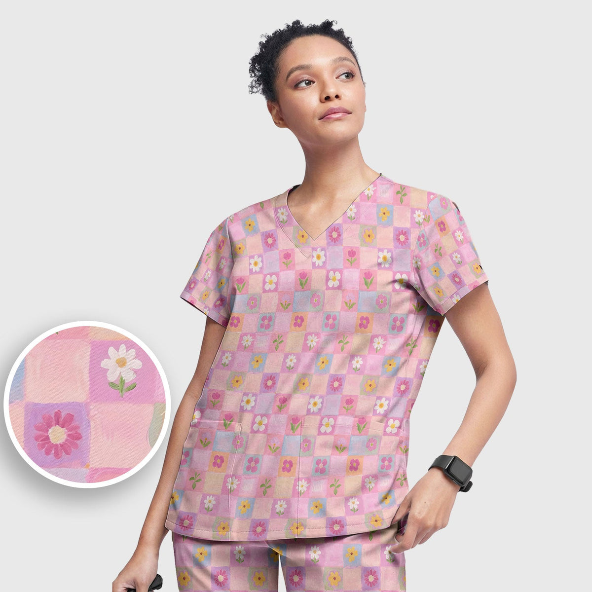 Lovely Pastel Floral Patchwork Nurse Scrub Set